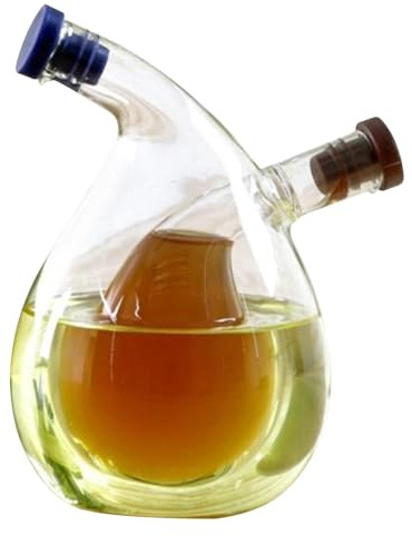 Oil Vinegar Cruet | 2 in 1 Glass Clear Oil and Vinegar Holder Bottle | Transparent 2 in 1 Olive and Dispenser Bottle