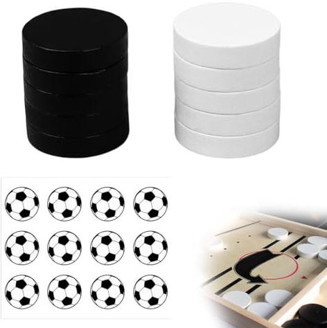 PYEUIFT 10 Pièces Pions Noirs et Blancs pour Jeu de Hockey sur Table et Fast Sling Puck Game, avec Autocollant Football, Accessoires de Remplacement pour Jeux en Bois et Table de Jeux Enfant