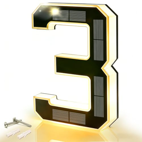DIBMS 9 Inch Solar Lighted House Numbers for Outside, Waterproof LED Illuminated Address Sign, Personalized Digital Lamp for Home Exterior Residences Apartments Hotels Factories (Number 3-Black)