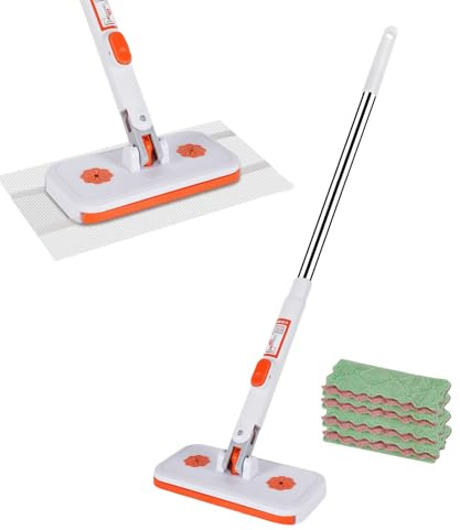 Neu Wischmopp Mit Druck-Klemm-System, Bodenwischer Mit 4 Stück Mop Pads, 360 Grad Beweglicher Drehkopf Einweg Staubmopp, Ohne Händewaschen,EIN Taste Zum Wechseln, Automatisches Klemmtuch, Für Zuhause