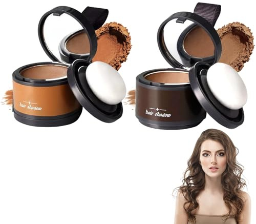 2 Stück Ansatzpuder, Haar Concealer zur Haarverdichtung für Frauen und Männer, Langanhaltende Abdeckung Haaransatz Puder, Grauabdeckung, Haaransatz Puder mit Spiegel Schwamm,Dunkelbraun+Hellbraun