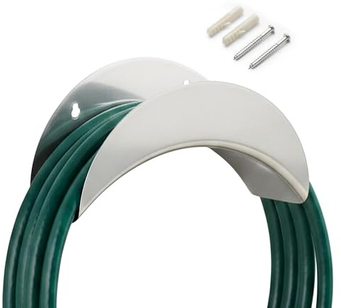 GEEZY Wall Mounted Garden Hose Holder - Silver Metal Outdoor Pipe Hanger with Fixings - Weather Resistant Space Saving Storage Tidy Bracket for 30m Hosepipe