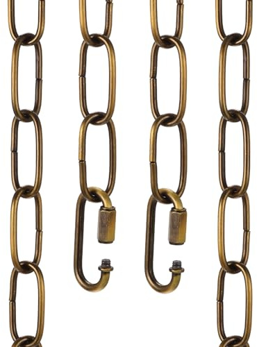 sourcing map Cadena colgante de iluminación de 3 pies, extensión de cadena colgante de metal de 3 mm con 2 cierres de enlace rápido para colgar plantas, lámpara de araña colgante, bronce dorado