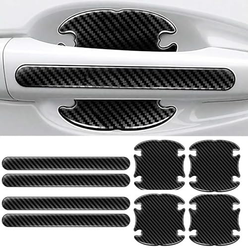 WANJUNSHANGMAOYOUXIAN 8 Stück Türgriffaufkleber für VW Polo V 2015-2017, Karbonfaser Lackschutzfolie, Wasserdicht und Kratzfest, Griffmulden-Schutz Set, Schwarz