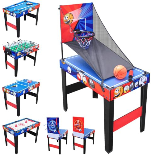 Devessport Mesa Multijuegos 7 en 1 - Futbolín, Billar, Ping Pong, Hockey, Baloncesto, Dardos y Tiro con Arco | Mesa de Juegos Práctica y Robusta (142x76x92 cm, 26 kg) con Accesorios