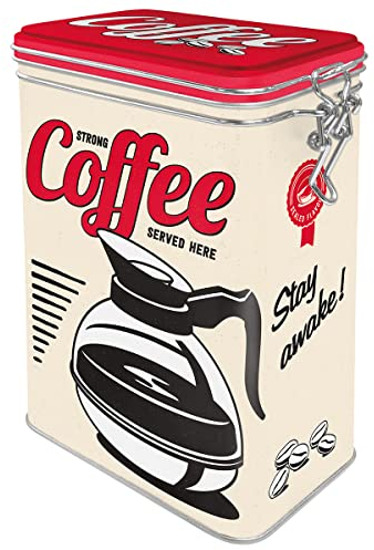Nostalgic-Art Contenitori da caffè retrò Strong Coffee Served Here – Idea Regalo per la Cucina, con Coperchio Salva Aroma, Design Vintage, 1,3 l