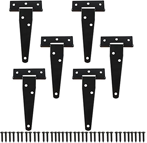 TamBee T-Strap Light Duty Barn Door Hinges Shed Gate Strap Hinge Black Wrought Iron Rustproof 6PCS 4 Inch