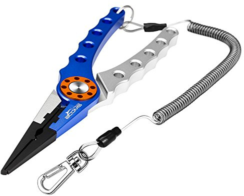 Booms Fishing X01 Aluminum Saltwater Pliers, Surf Fishing Tackle Kit, Multitool Hook Remover, Braided Line Cutter, Split Ring Pliers, Coiled Lanyard and Sheath