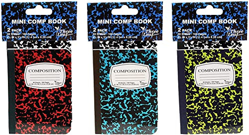 Mini-Marmor-Notizbücher, 11,4 x 8,9 cm, College-liniert, 80 Blatt (160 Seiten), Farben: Rot, Grün, Gelb, Blau, Schwarz, 6 Stück, zufällige Farben)