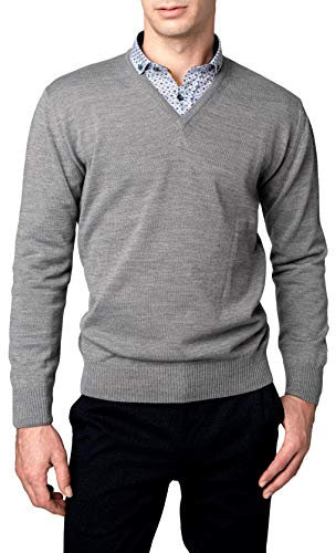 Dipuman Jersey Basico Caballero Liso Cuello Pico Manga Larga (L, Gris Medio)