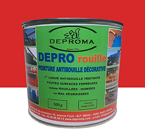 DEPROMA | Peintures glycéro | fer antirouille métaux | 500gr | Protection contre la rouille - Rouge flamme