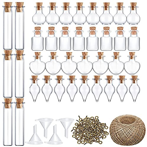 50 Stück Mini Glasflaschen Mit Korken, Klein Gläser Mini Bottle Set, Kleine Fläschchen Reagenzglas Gewürzgläser Glasbehälter Mit Korken Und Schnur Für Hochzeit Party Düfte Sand DIY Dekoration (Stil A)
