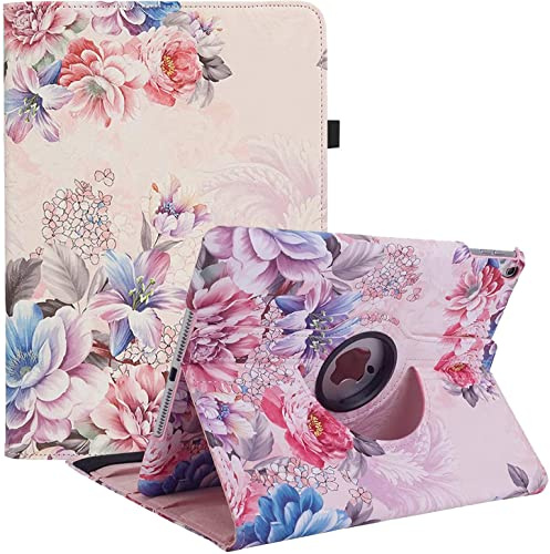 Hülle für iPad 10.2 7./8./9. Generation (2021/2020/2019) - 360 Grad verstellbare Schutzhülle mit Auto Schlaf/Aufwach (Peony Flower)