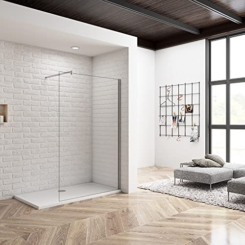 Acezanble paroi de douche à l’italienne 50x200cm,8mm verre trempé anticalcaire paroi latérale avec une barre de fixation extensible rond 70-120cm