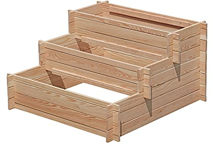 WEIDENPROFI Pflanztreppe aus Lärchenholz, Pflanzkasten aus Holz, Abmessung dreistufig (LxBxH): 110 x 114 x 63 cm