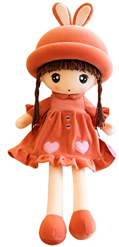 Herbests Weiche Stoffpuppe Babypuppe mit Haaren Schöne Puppe Plüsch Stofftier Püppchen Doll Spielzeug Weihnachten Gefüllte Plüschtier Puppen Kuschelpuppe Baby Kinder Mädchen Geschenkpuppe 50cm,Rot