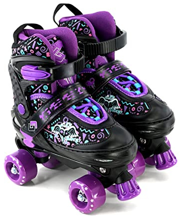 Kids Adjustable Quad Roller Skates, Purple Roller Skates For Girls, 4 Wheel Skates Adjustable Sizes, Purple Colour (Medium/UK 2-4; EU 34-37/)