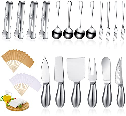 Patelai Charcuterie Board Accessories Cheese Spreader Knife Set Charcuterie Utensils Butter Knife Stainless Steel Mini Serving Tongs Spoons Appetizer Forks for Pastry(Silver,18 Pieces)