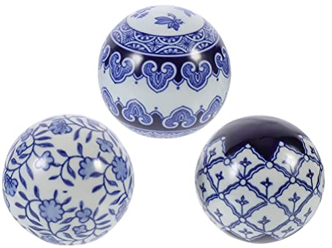 CLISPEED Blue and White Porcelain Ornaments 3Pcs Ceramic Floating Balls 2In Decorative Spheres for Home Aquarium Fish Tank Table Decor