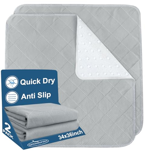 Bed Pads Washable Waterproof(2 Pack, 34 x 36), Washable and Reusable Anti Slip Chuck Pads Incontinence Underpad Sheet Protector for Adults, Elderly, Kids, Toddler and Pets, Grey