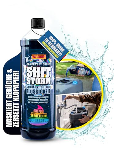 WOSHUP Sanitärflüssigkeit Toiletten-Flüssigkeit für Campingtoilette mit Bubblegumgeruch -1000 ml - Sanitär-WC-Zusatz für Fäkalientank, Abwassertank, Kassetten- und Chemietoiletten (1 Liter)
