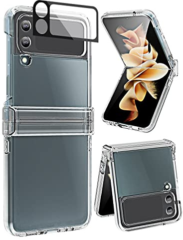 Guzhthi for Samsung Galaxy Z Flip 4 5G Case with Camera and Hinge Protection, Slim Shock-Absorbing Back Cover Hard PC Phone Case for Samsung Z Flip 4 - Clear