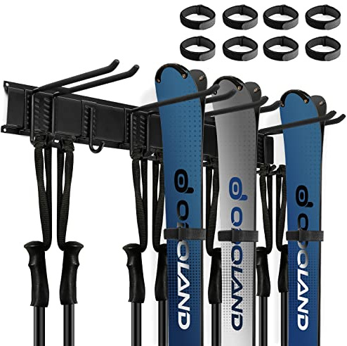 Odoland Skiaufbewahrung Skihalter für 4 Paare Ski Snowboard Rack Wandhalterung, Haus und Garage Ski Storage Rack Wandhalterung