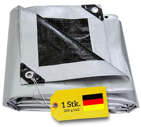 WDB - Plane Abdeckplane Wasserdicht Gewebeplane mit Ösen - Tarp - Schutzplane für alle Wetterbedingungen - Reisfest - Winterfest - Verstärkte Abdeckfolie 260g - 5 x 5 m