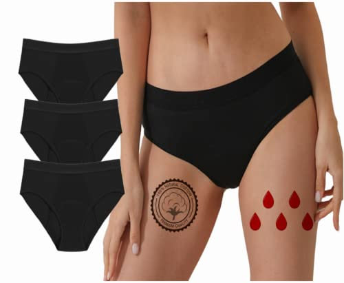 Ronronner Bragas Menstruales,Bragas Menstruales Absorbentes = 4-5 Tampones,Lavable y Reutilizable,Puro algodón ecológico,Bragas Menstruales Flujo Abundante de Mujer,Protección de Fugas de Orina