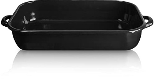 Krüger Emaille-Vierkantpfanne schwarz 36 x 25 x 7 cm - Schnitt- und kratzfeste Emaille-Pfanne rechteckig - ideal für Braten, Hähnchen, Kartoffeln, etc. - spülmaschinengeeignet (36 cm)
