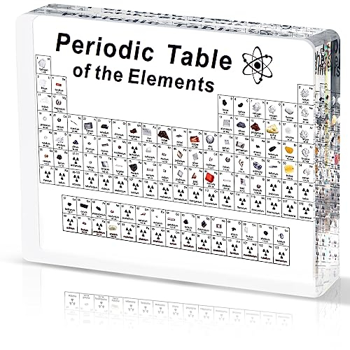 Jeebel Tableau Périodique des Éléments Réels, Tableau Periodique en Acrylique avec 83 Élément Vrai à Utiliser comme Outil Pédagogique/Cadeau Créatif/Décor pour Enseignant Étudiant Enfant