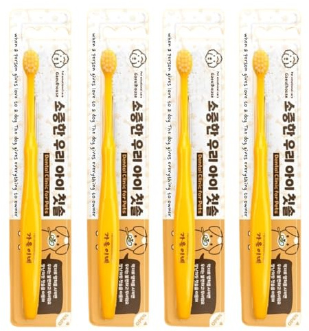Gaeulhouse Tiny Small and Medium Dog Toothbrush Made in Korea Brush Bristles That are Soft and Do Not Irritate Your Dog’s Gums Small Toothbrush Grip and Excellent Tartar Removal (4pcs)