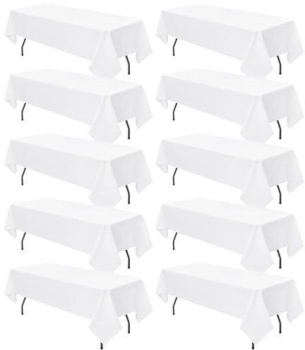 10 Packungen weiße, rechteckige Polyester-Tischdecke, 153 x 260 cm, Tischdeckenbezug aus Polyesterstoff, für rechteckige Tische im Innen- und Außenbereich,Hochzeit,Geburtstag,Party,Tischdekoration