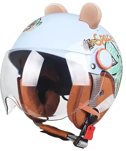 Casco Moto Estivo Mezza Gioventù Casco Jet retrò Scooter Cruiser Ciclomotore, Casco per Bambini Personalità Approvato DOT Applicabile Casco Cool per Bambini 3-12 Anni Ragazzi Ragazze F,52~56cm
