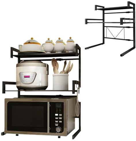 Fleau Home Mikrowellenschrank – Regal für Mikrowelle – Küchenregal – Arbeitsplatten-Organizer – Küchenaufbewahrung – verstellbares Mikrowellenregal – Ofenregal – Metall – Schwarz