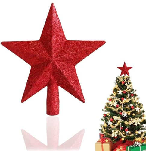 Weihnachtsbaumspitze,Glitzernder Stern,Christbaumspitze Stern,Festliche Weihnachtsdeko,Weihnachtsbaumspitze Stern für Baumspitze Weihnachtsbäume Jeder Größe (Rot)