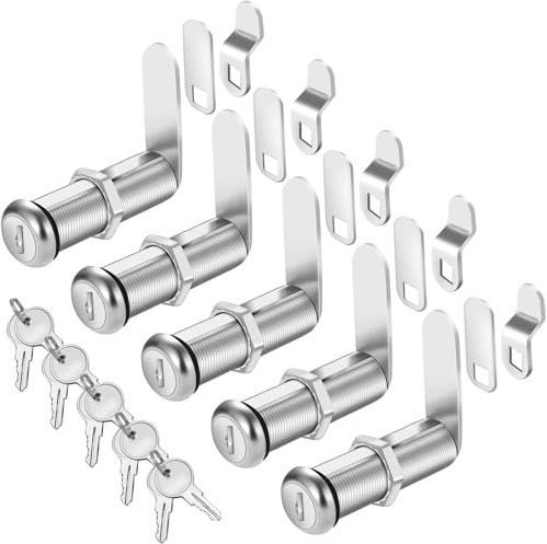 Cylinnda Cabinet Lock with Keys, 2 Extra-Long Cam Locks keyed Alike, Heavy Duty Cabinet Cam Lock Set for Thick Drawers RV Storage Locks Tool Box Lock Replacement, Zinc Alloy (5 Pack, 2-1/8 Inch)