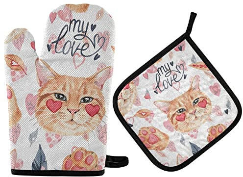 Ofenhandschuhe Tageskatzen, Meine Liebe Topflappen Set Waschbare Topfhandschuhe Hitzeresistente Grillhandschuhe Für Mikrowelle Backen Kochen
