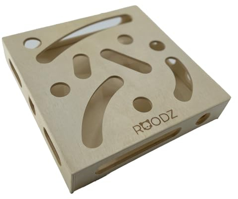 ROODZ Labyrinth Interaktives Spielzeug für Katzen – Spaßiger Zeitvertreib mit Ball & Spielöffnungen, aus langlebigem Holz