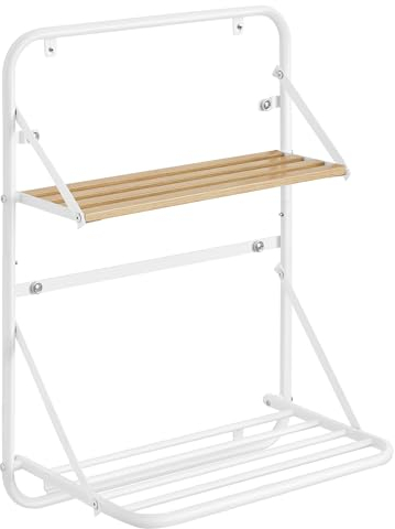 SONGMICS Wandtrockner, Wäscheständer, wandmontierter Trockenständer, klappbar, mit Ablage, Hängestangen, magnetisches Design, für Waschküche, Badezimmer, wolkenweiß LLR803W01