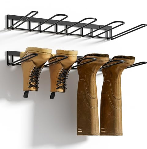 zacurter Boot Rack, Wader Hangers for Boot, Metal Wall Mounted Shoe Rack, 4 Pair Boot Organizer Rack for Tall Boots and Cowboy Boot, Boot Trays for Entryway,Garage (2 Pack), black