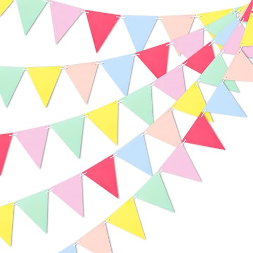 Colorful Pennant Flags - 60pcs Multicolor Pennant Banner 82ft CardStock Paper Pennant Triangle Bunting Flag for Party Decoration Baby Shower Classroom Decor (Macaron)