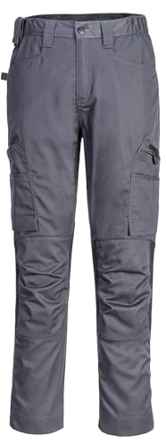 Portwest CD881 WX2 Eco Stretch Trade Trousers Multi Pocket Metal Grey | Metal Grey, 33 Waist, Breathable Ventilation, Recycled Fabric, Flexible Fit, Sustainable, Durable