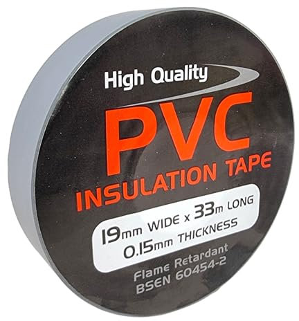 1 Roll of Grey PVC Electrical Insulation Tape, 33m Long x 19mm Wide, Adhesive Insulating Tape for Protecting Electrical Wires