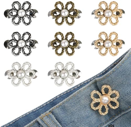 Dncvb 8 Paare Jeans Knopf, Knöpfe Hosen Enger Machen, Hosenknöpfe zum Stecken, Hose Enger Machen Clip, Blumen Hosenbund Enger Machen zum Reduzieren der Hosengröße