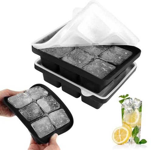 VFANDV 2 Piezas Cubiteras para Hielo, Bandeja de Hielo de Silicona con Tapa 6 Compartimentos Cubiteras para Hielo Grande Moldes para Hielo para Alimentos Bebés Whisky Purés de Frutas Helado