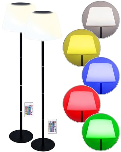 Lunartec Solar Wonzimmerleuchte: 2er-Set Solar-LED-Tisch- & Stehleuchte, Fernbedienung, RGB&CCT, 400 lm (nInnenbeleuchtungen, Terrassenlampe)