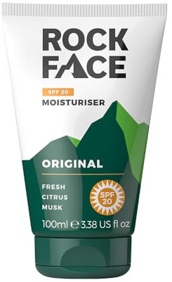 Rock Face Mens Moisturiser - SPF 20 Face Cream, Protect from UVA and UVB Rays, 100ml, Energising Skincare, Fast Absorbing & Non-Greasy, Fresh Citrus Scent