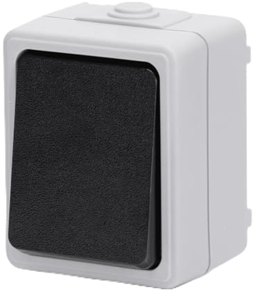 Interruptor de superficie 1 tecla 1 vía, color gris, ideal para controlar luces en habitaciones y pasillos.