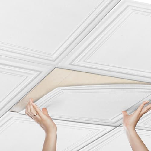 VEVOR Pannelli per Controsoffitto 503 x 503 mm Pannelli per Soffitto in Polistirene 16 Pezzi, Pannelli per Soffitto in Plastica Adesivi, Rivestimento per Soffitto per Seminterrato, Decorazione di Casa